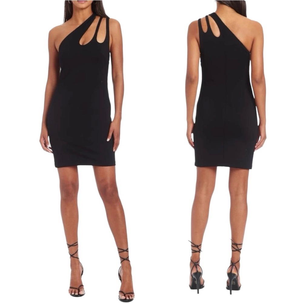 Amanda Uprichard Roland Mini Dress Black One Shoulder Bodycon LBD size Small